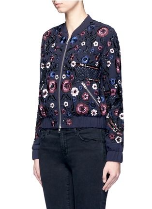 Front View - Click To Enlarge - NEEDLE & THREAD - 'Embroidery Folk' floral bead bomber jacket