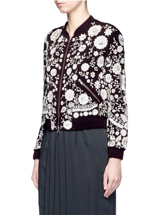 Front View - Click To Enlarge - NEEDLE & THREAD - 'Embroidery Motif' sequin floral bomber jacket