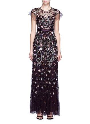 Main View - Click To Enlarge - NEEDLE & THREAD - 'Enchanted Lace' floral embellished tulle maxi dress