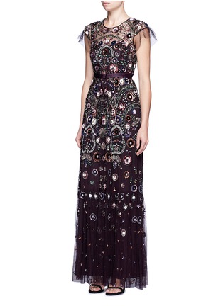 Figure View - Click To Enlarge - NEEDLE & THREAD - 'Enchanted Lace' floral embellished tulle maxi dress
