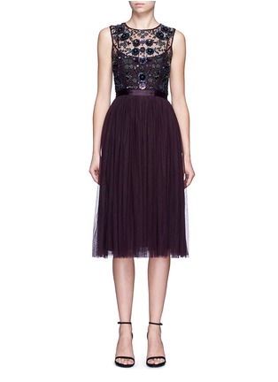 Main View - Click To Enlarge - NEEDLE & THREAD - Floral embellished tulle midi dress