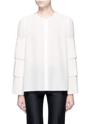 Main View - Click To Enlarge - CO - Tiered plissé pleated sleeve silk shirt