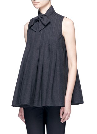 Front View - Click To Enlarge - CO - Neck tie pleated cotton denim top