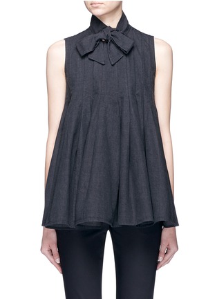 Main View - Click To Enlarge - CO - Neck tie pleated cotton denim top