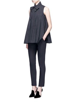 Figure View - Click To Enlarge - CO - Neck tie pleated cotton denim top