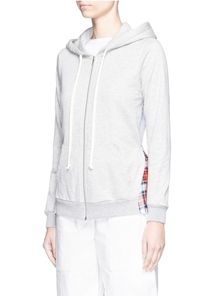 Front View - Click To Enlarge - CLU TOO - Stripe and check back drawstring cotton hoodie