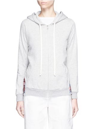 Main View - Click To Enlarge - CLU TOO - Stripe and check back drawstring cotton hoodie