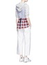 Figure View - Click To Enlarge - CLU TOO - Stripe and check back drawstring cotton hoodie