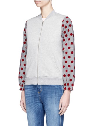 Front View - Click To Enlarge - CLU TOO - Flocked polka dot houndstooth sleeve bomber jacket