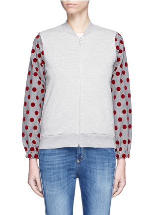 Main View - Click To Enlarge - CLU TOO - Flocked polka dot houndstooth sleeve bomber jacket