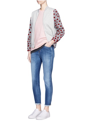 Figure View - Click To Enlarge - CLU TOO - Flocked polka dot houndstooth sleeve bomber jacket