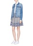 Figure View - Click To Enlarge - CLU TOO - Flocked dot pleated houndstooth skirt