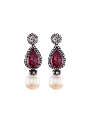 Main View - Click To Enlarge - AISHWARYA - Diamond ruby pearl gold alloy drop earrings