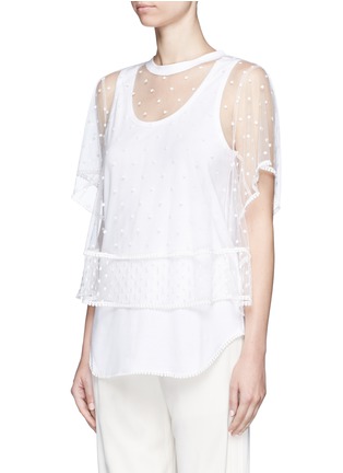 Front View - Click To Enlarge - CHLOÉ - Embroidered dot tulle top and jersey tank