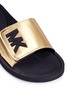 Detail View - Click To Enlarge - MICHAEL KORS - 'MK' logo metallic strap slide sandals