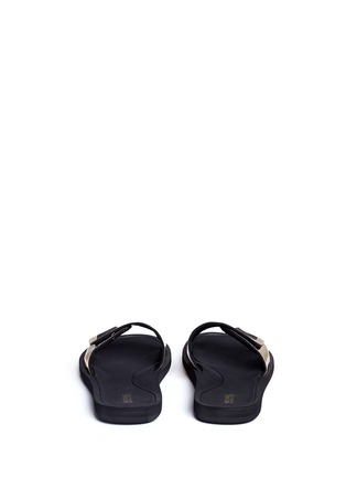 Back View - Click To Enlarge - MICHAEL KORS - 'MK' logo metallic strap slide sandals