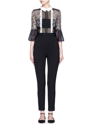 Main View - Click To Enlarge - SELF-PORTRAIT - Organza bell sleeve daisy guipure lace jersey jumpsuit
