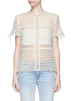 Main View - Click To Enlarge - SELF-PORTRAIT - Ribbon cuff panelled lace top