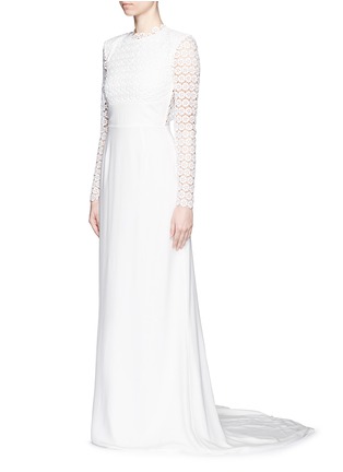 Front View - Click To Enlarge - SELF-PORTRAIT - 'Eva' backless silk charmeuse lace wedding gown