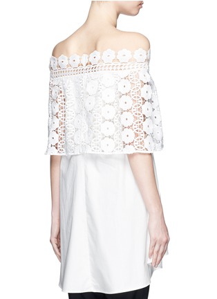 Back View - Click To Enlarge - SELF-PORTRAIT - 'Serena' lace cape poplin off-shoulder tunic top