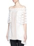 Front View - Click To Enlarge - SELF-PORTRAIT - 'Serena' lace cape poplin off-shoulder tunic top