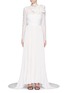 Main View - Click To Enlarge - SELF-PORTRAIT - Pussybow long sleeve lace pleated wedding gown