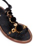 Detail View - Click To Enlarge - - - Pompom floral appliqué T-strap leather sandals