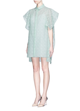 Figure View - Click To Enlarge - DELPOZO - Cape sleeve broderie anglaise shirt dress