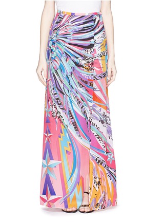 Main View - Click To Enlarge - EMILIO PUCCI - Star feather print silk maxi skirt