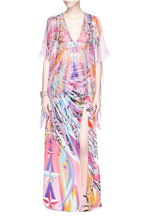 Figure View - Click To Enlarge - EMILIO PUCCI - Star feather print silk maxi skirt