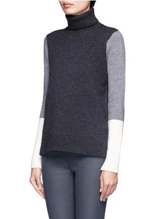 Front View - Click To Enlarge - VINCE - Tri-coloured wool-cashmere turtleneck sweater