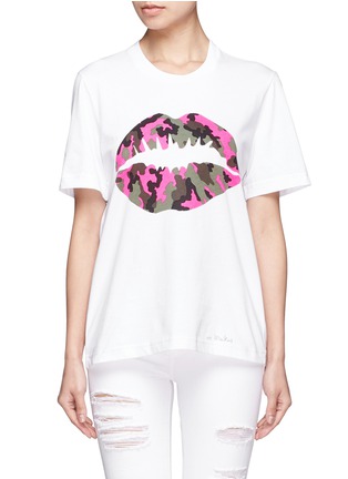Main View - Click To Enlarge - MARKUS LUPFER - Fluorescent camouflage smacker lip T-shirt