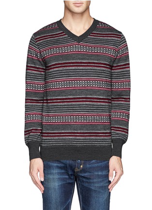Main View - Click To Enlarge - WHITE MOUNTAINEERING - Contrast pattern stripe wool sweater