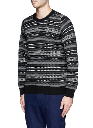 Front View - Click To Enlarge - WHITE MOUNTAINEERING - Contrast patterned stripe wool sweater