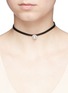 Figure View - Click To Enlarge - CZ BY KENNETH JAY LANE - Cubic zirconia pavé pearl leather choker