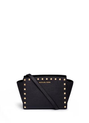 Main View - Click To Enlarge - MICHAEL KORS - 'Selma Stud' medium saffiano leather messenger bag