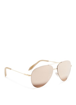 Figure View - Click To Enlarge - VICTORIA BECKHAM - 'Classic Victoria Feather' 18k gold mirror aviator sunglasses