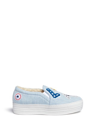 Main View - Click To Enlarge - JOSHUA SANDERS - 'Paninaro' patch denim skate slip-ons