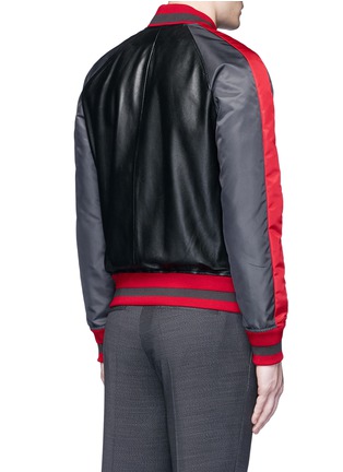 Back View - Click To Enlarge - GIVENCHY - Stripe satin sleeve leather teddy jacket