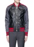 Main View - Click To Enlarge - GIVENCHY - Stripe satin sleeve leather teddy jacket