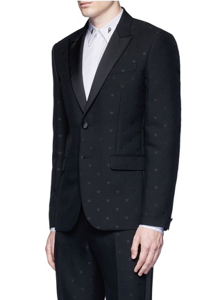 Front View - Click To Enlarge - GIVENCHY - Satin lapel star jacquard tuxedo suit
