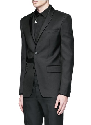 Front View - Click To Enlarge - GIVENCHY - Belted wool blend twill blazer