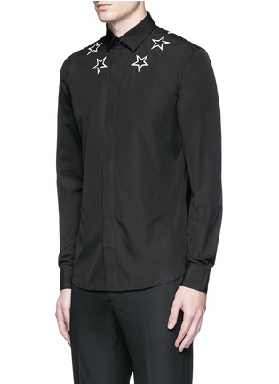 Front View - Click To Enlarge - GIVENCHY - Star embroidery cotton shirt