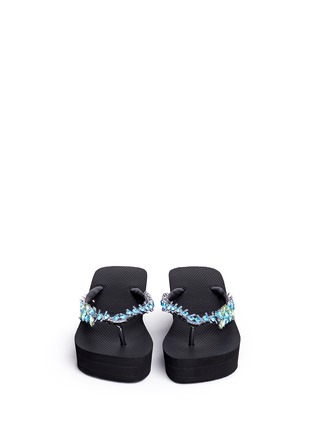 Front View - Click To Enlarge - UZURII - 'Lily' crystal wedge flip flops