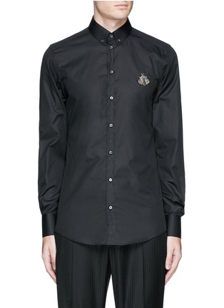 Main View - Click To Enlarge - - - 'Gold' slim fit bee embroidery cotton shirt