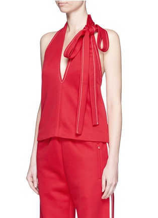 Front View - Click To Enlarge - CHLOÉ - Bow tie contrast stitch halterneck top