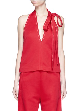 Main View - Click To Enlarge - CHLOÉ - Bow tie contrast stitch halterneck top