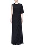 Main View - Click To Enlarge - GIVENCHY - Ruche one-sleeve lace insert silk gown