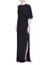 Figure View - Click To Enlarge - GIVENCHY - Ruche one-sleeve lace insert silk gown