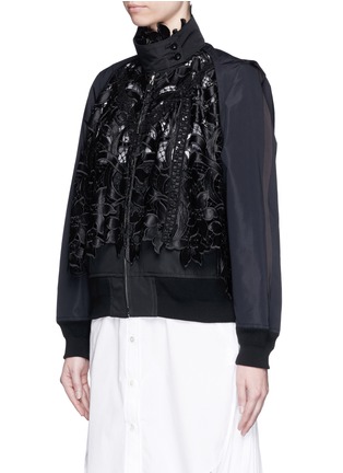 Front View - Click To Enlarge - SACAI - Floral embroidery lace trench bomber jacket